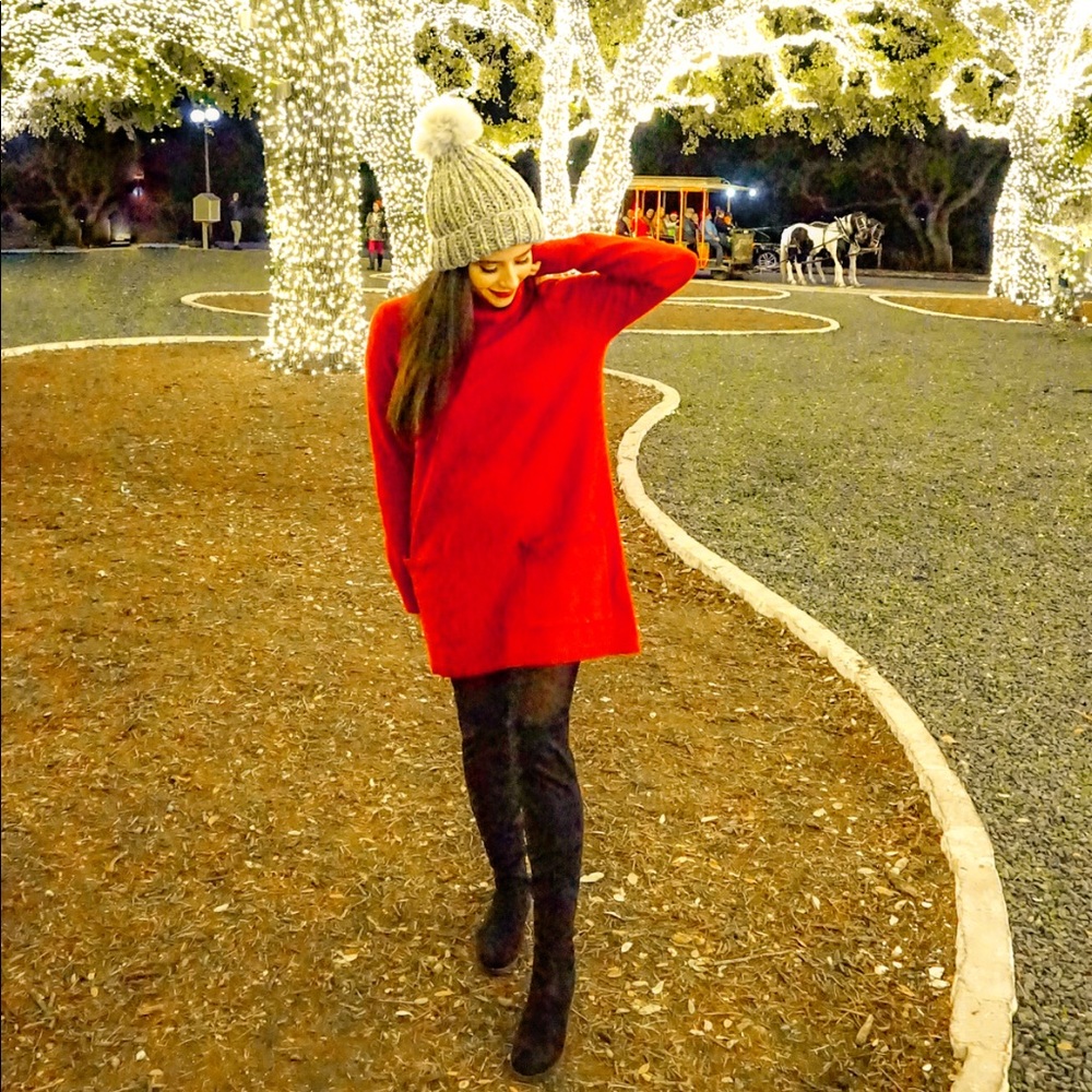 Loft Red long turtleneck sweater with pockets